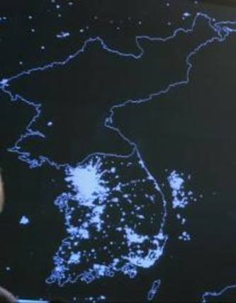 north korea at night compared to south korea. of North and South Korea